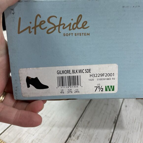 LifeStride Women’s 9.5W Gilmore Black Microsuede Booties Heel Shoes - Picture 2 of 10